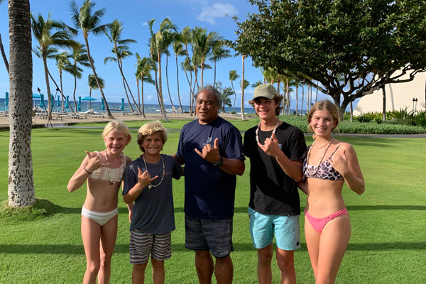 Uncle George & kids after making Puke Shell Necklaces
